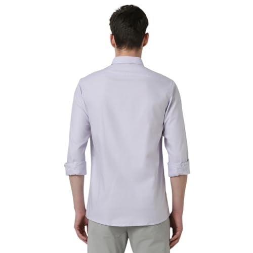 Peter England Men's Classic Slim Fit Full Sleeve Oxford Shirt | 100% Cotton Lilac - Image 3