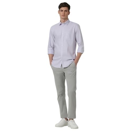 Peter England Men's Classic Slim Fit Full Sleeve Oxford Shirt | 100% Cotton Lilac - Image 5
