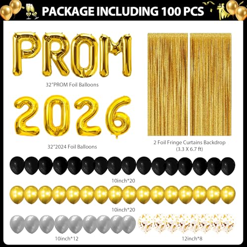 Yavxzvbw 100Pcs Prom 2026 Balloon Boxes Decorations with LED Lights Black and Gold Prom Decorations for Party 2026 Graduation Party Supplies - Image 5