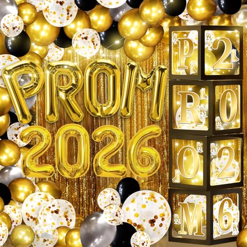 Yavxzvbw 100Pcs Prom 2026 Balloon Boxes Decorations with LED Lights Black and Gold Prom Decorations for Party 2026 Graduation Party Supplies - Image 1
