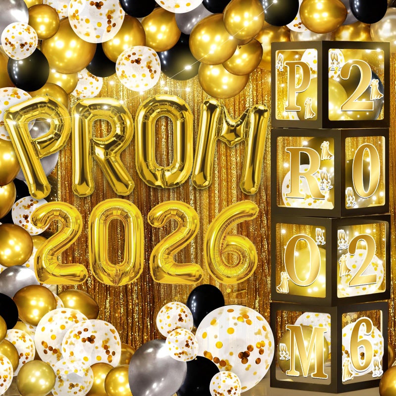 Yavxzvbw 100Pcs Prom 2026 Balloon Boxes Decorations with LED Lights Black and Gold Prom Decorations for Party 2026 Graduation Party Supplies - Image 3