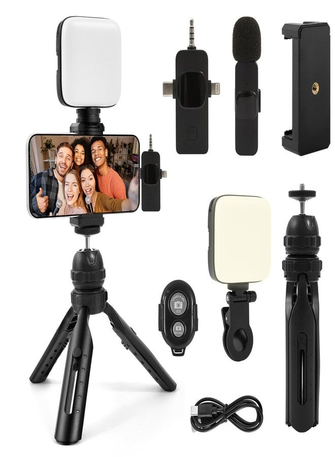Heliora Vlogging Kit for iPhone, Android with Tripod, Wireless Lavalier Microphone, Selfie Light, YouTube Starter kit Content Creator Equipment with for Video Conference, Vlogging, YouTube, TikTok - Image 1