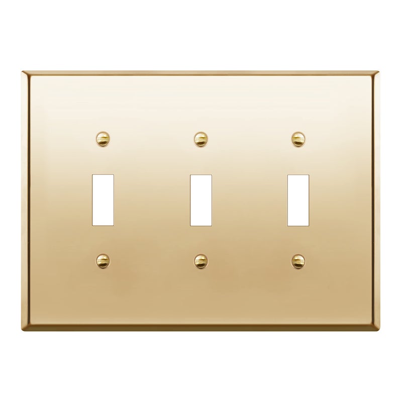 LIDER Toggle Light Switch Metal Wall Plate Stainless Steel Switch Cover Corrosion Resistant MidSize 3Gang 488 x 677 201 Stainless Steel LMWP13MPB Polished Brass