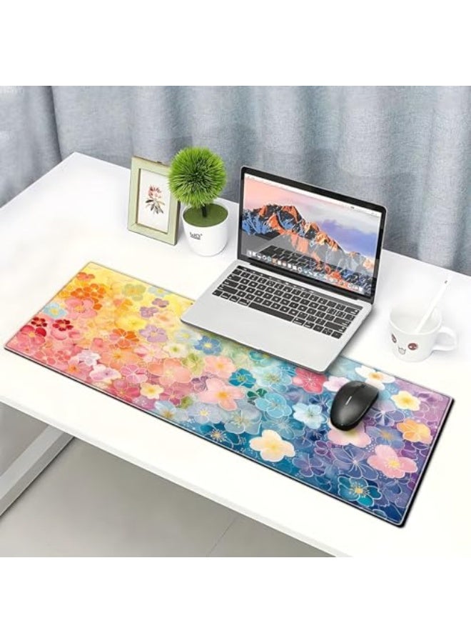 PEPYJAN Colorful Flower Pad Large Desk Mat, 31.5x11.8 Inch Mousepad Extended Non-Slip Rubber Base Keyboard Mat with Stitched Edges for Desk Home Office - Image 5