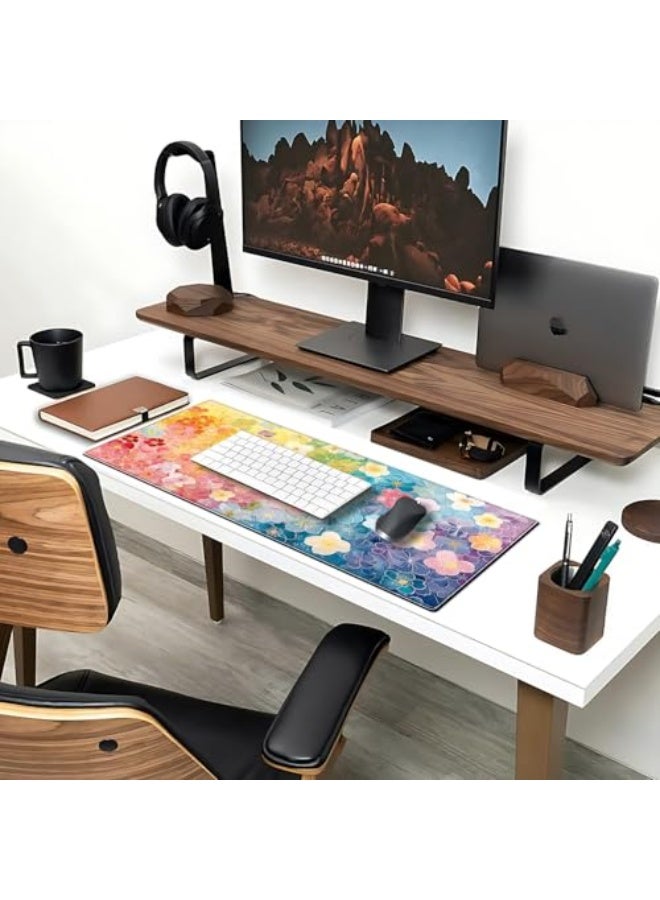 PEPYJAN Colorful Flower Pad Large Desk Mat, 31.5x11.8 Inch Mousepad Extended Non-Slip Rubber Base Keyboard Mat with Stitched Edges for Desk Home Office - Image 4