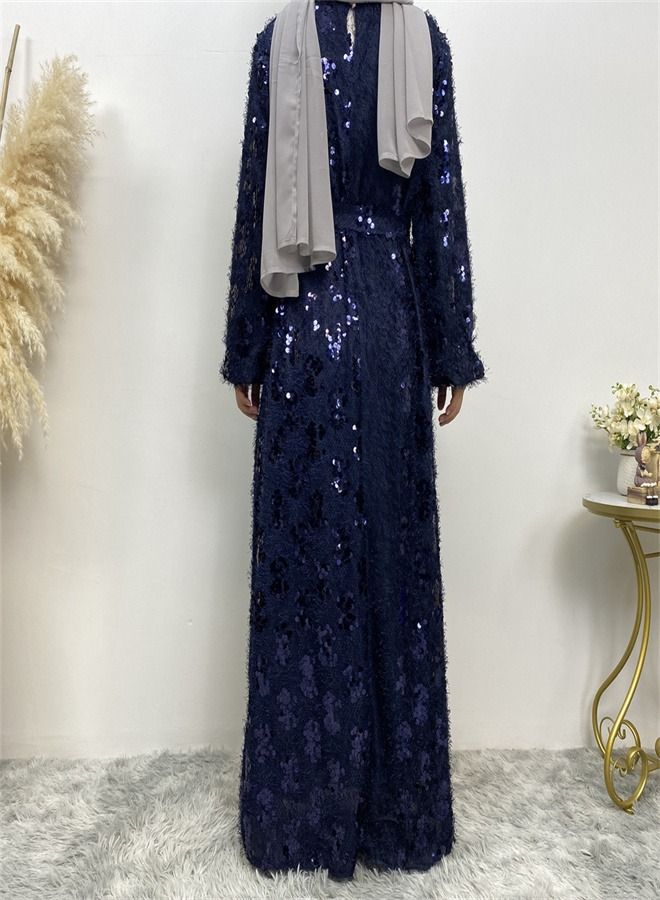 Loquat Sequin Fringed Round Neck Dress Blue  - Image 2