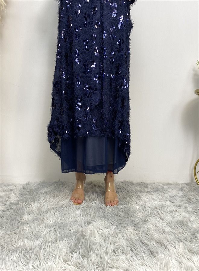 Loquat Sequin Fringed Round Neck Dress Blue  - Image 3