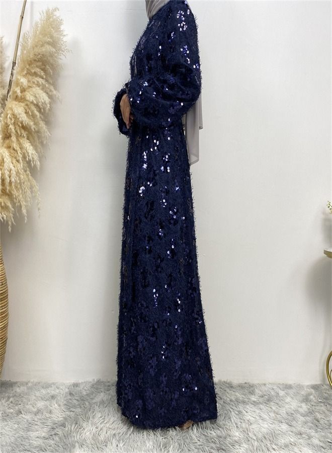 Loquat Sequin Fringed Round Neck Dress Blue  - Image 4