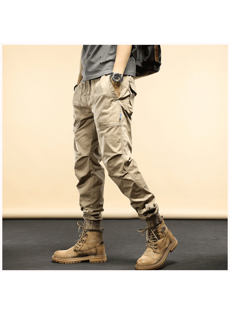 Generic - Spring Autumn Winter Japanese Vintage Cargo Pants For Men And Women Trendy Brand Ankle Length Casual Pants Plus Size Small Feet  Khaki - Image 1
