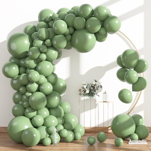 Amandir 153pcs Sage Green Balloons Arch Garland Kit Different Size 18 12 10 5 Inch Olive Dusty Light Green Latex Balloon Birthday Wedding Engagement St Patricks Jungle Bridal Shower Party Decoration - Image 5