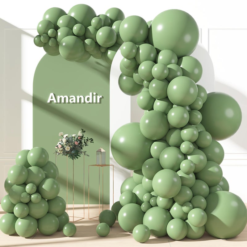 Amandir 153pcs Sage Green Balloons Arch Garland Kit Different Size 18 12 10 5 Inch Olive Dusty Light Green Latex Balloon Birthday Wedding Engagement St Patricks Jungle Bridal Shower Party Decoration - Image 3