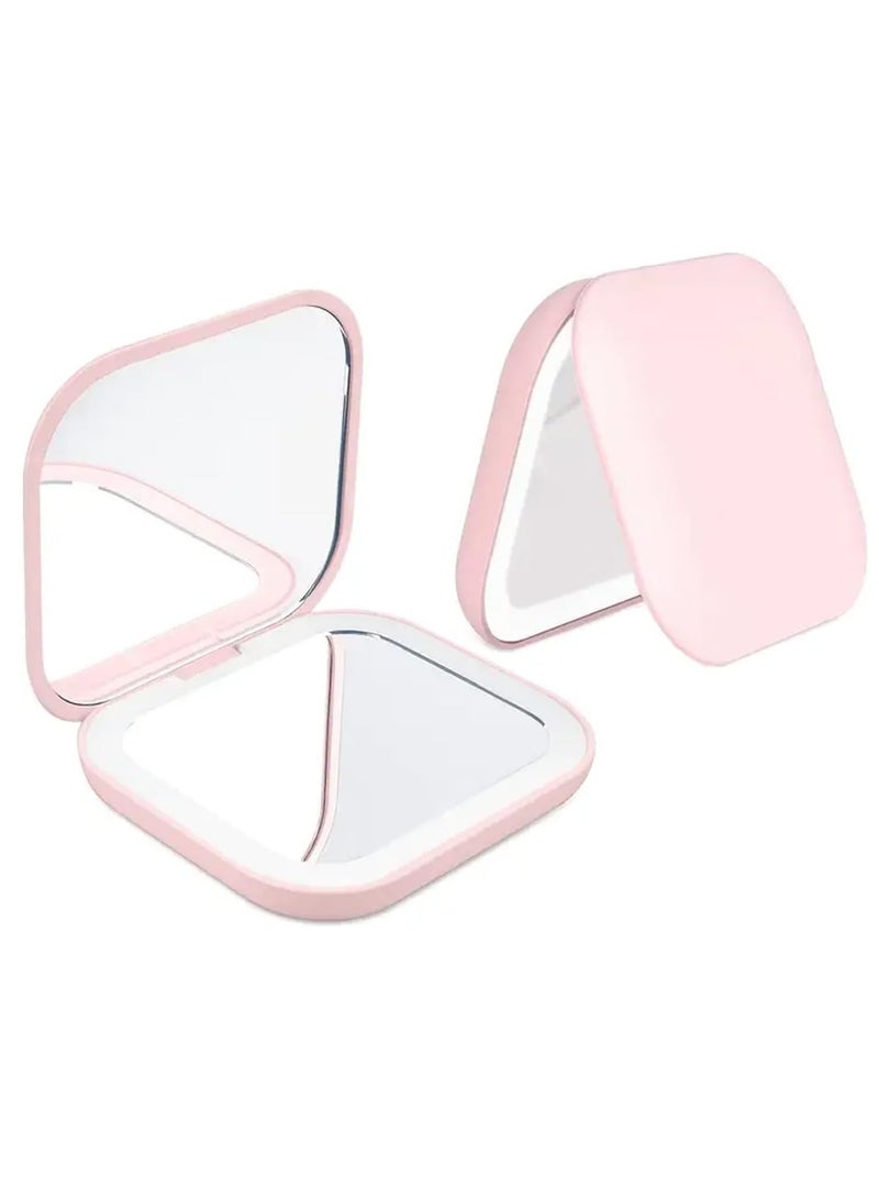 Aknzlmed Pocket Mirror，1X/5X Magnification LED Compact Travel Makeup Mirror, 2-Sided Folding Handheld Lighted Purse Mirror, Small Pink Mirror for Daily Use, Gift (Pink) - Image 1