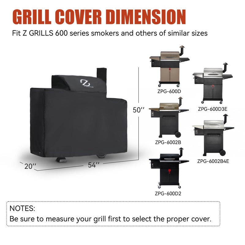 Z GRILLS Pellet Grill Cover 54 Inch | Official Genuine | Upgraded 600D Polyester Fabric, Heavy Duty, Waterproof, Weather Resistant Full Length Grill Cover for 600 Series Pellet Smoker - Image 2