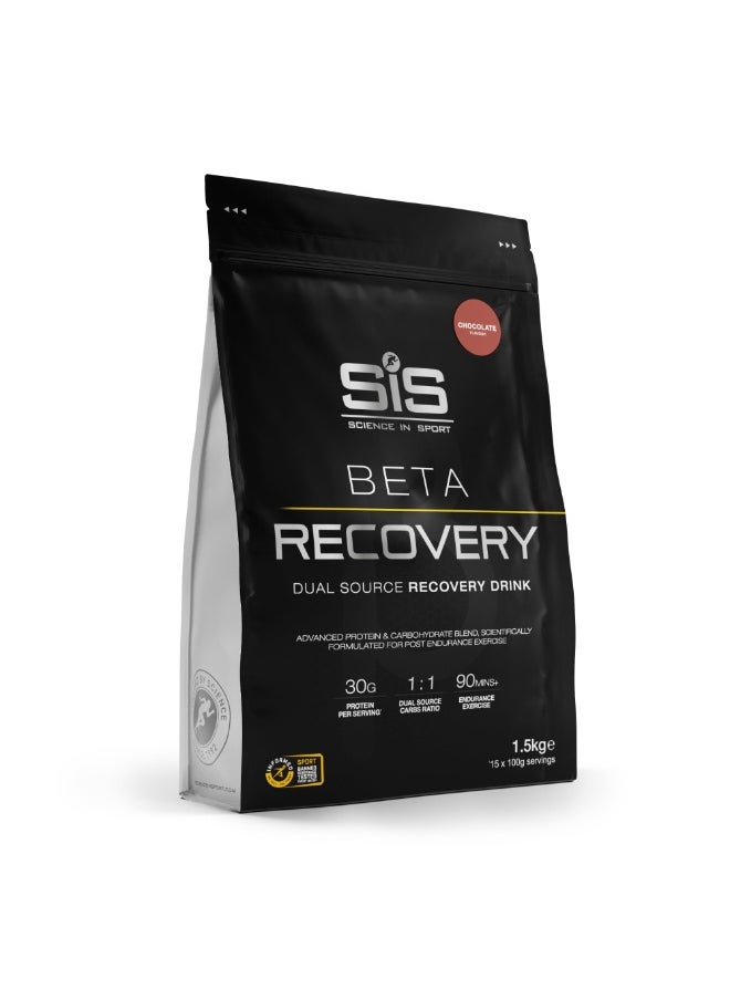 SIS BETA Recovery Dual Source Recovery Drink, advance protein and carbohydrate blend, scientifically formulated for post endurance excercise, 1:1 dual source carbs ratio 90 mins endurance excercise. | Chocolate Flavour, 30g Protein per Serving, 1.5kg  - Image 1