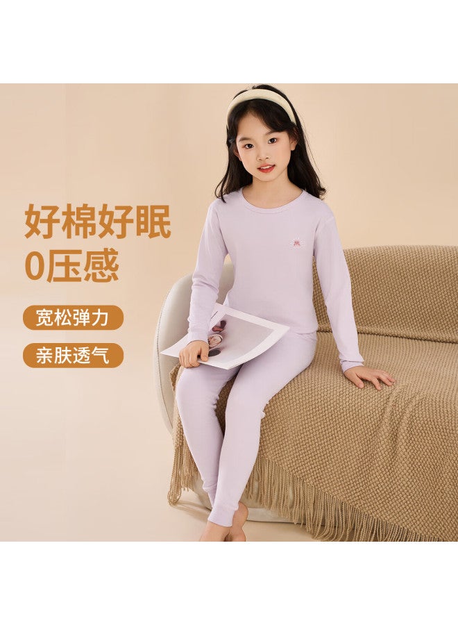 Dingguagua Girls' Thermal Underwear Set Autumn Clothes Light Purple Pink M 140