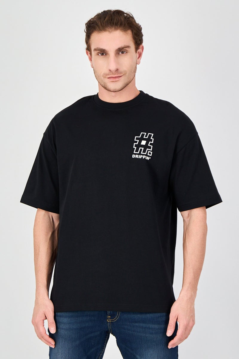 Ketch Men Crew Neck Short Sleeve Graphic Print T-Shirt, Black - Image 1