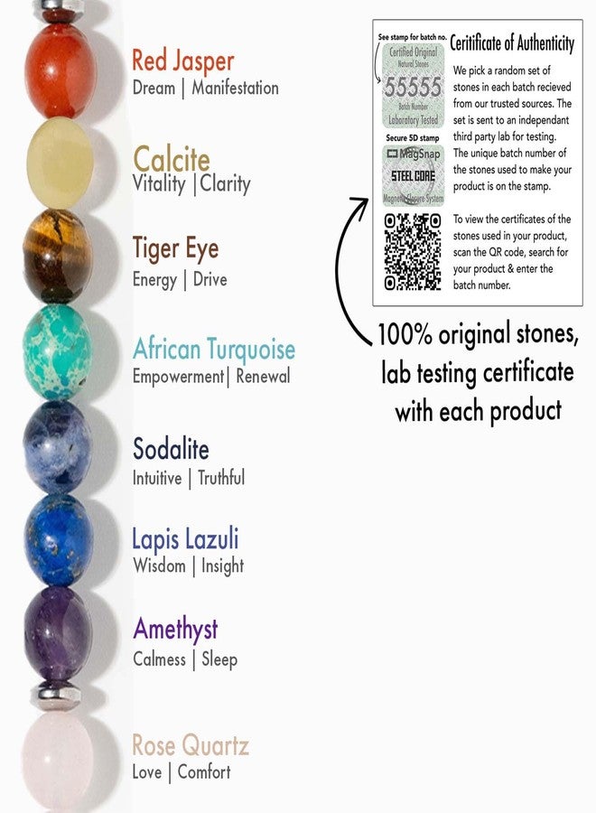 Mesmerize 7 Chakra Natural Stone Elastic Bracelet | Patented Design and Certified Natural Stones | 7 Chakra Bracelets Online For Men and Women | 8 mm beads size (Rose Quartz 7 Chakras, M) - Image 2