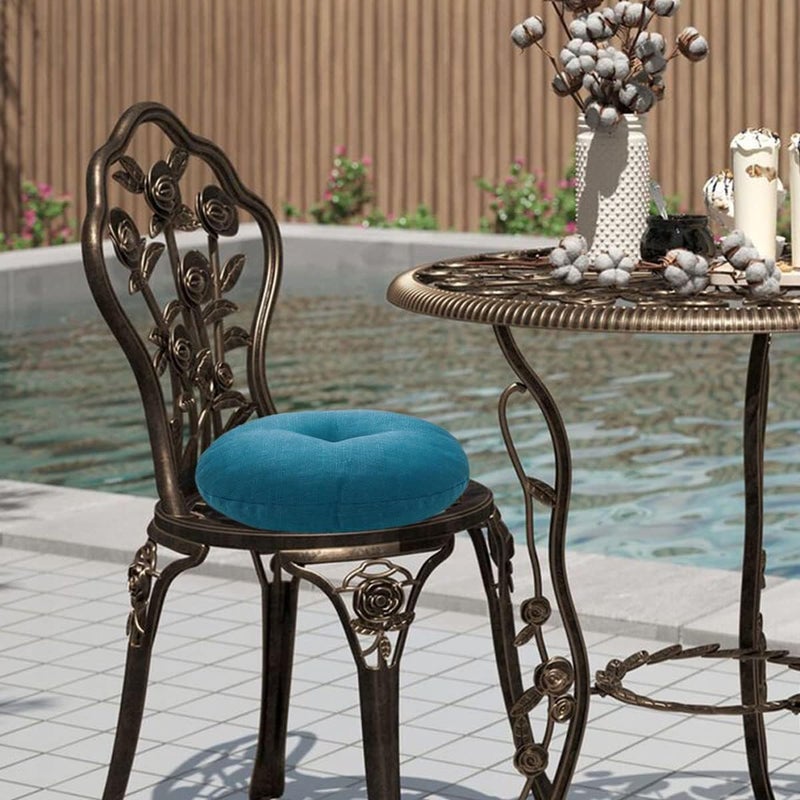 FUNHOME Bistro Chair Cushions 15 inch,Set of 2,Tufted Round Chair Cushions with Ties,15"x15"x4",Water Resistant Round Seat Cushion for Barstool Chairs,Patio Garden Kitchen Outdoor Furniture(Light Blue) - Image 3