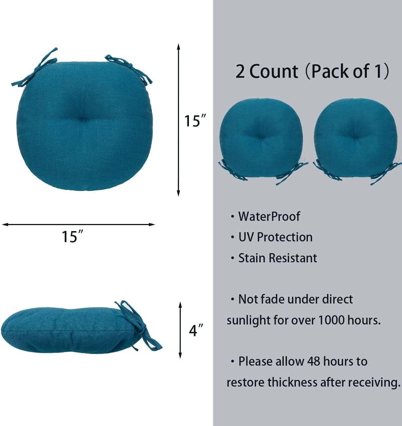 FUNHOME Bistro Chair Cushions 15 inch,Set of 2,Tufted Round Chair Cushions with Ties,15"x15"x4",Water Resistant Round Seat Cushion for Barstool Chairs,Patio Garden Kitchen Outdoor Furniture(Light Blue) - Image 5