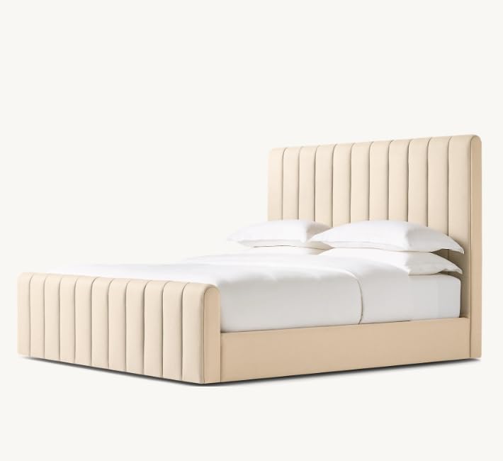 Luxury Modern Fabric Platform Bed Frame with Vertical Channel Panel Headboard - Baby Pink, King Size - Image 5
