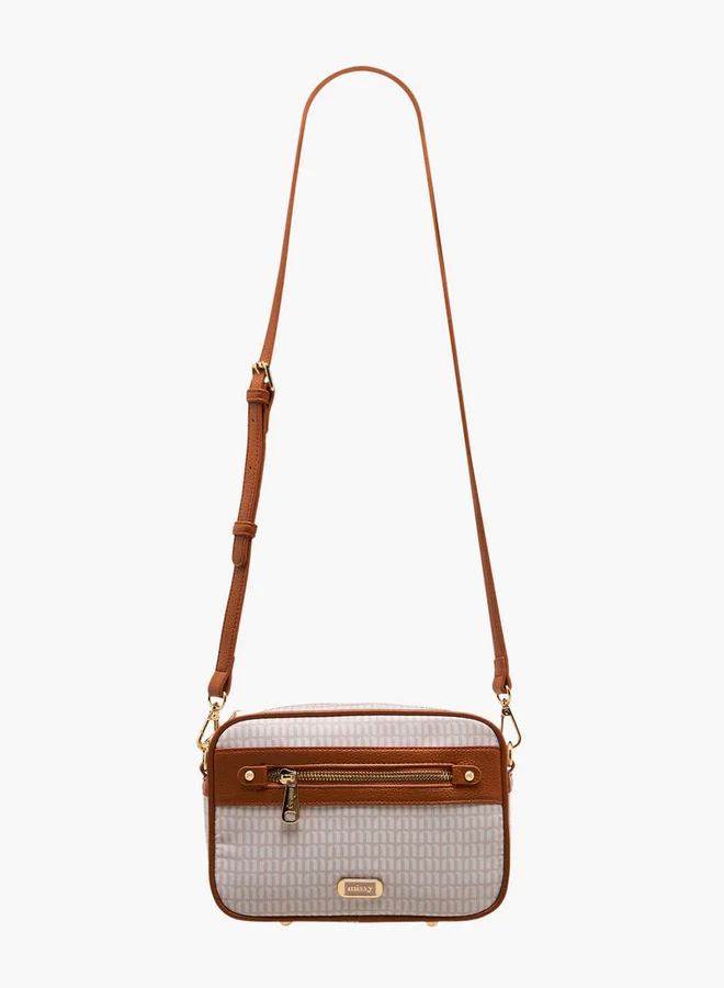 ميسي Women Monogram Print Crossbody Bag with Detachable Strap and Zip Closure