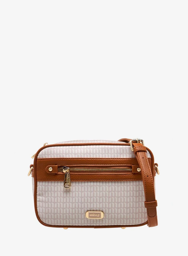 MISSY Women Monogram Print Crossbody Bag with Detachable Strap and Zip Closure