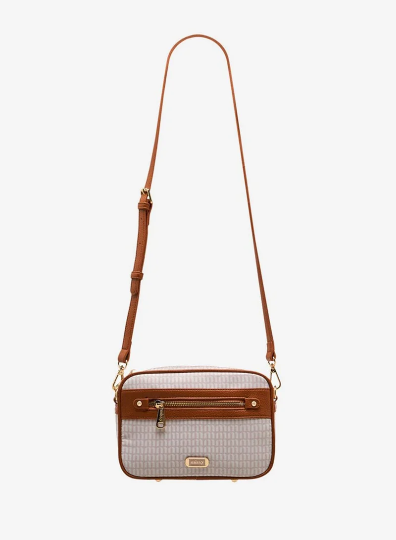 MISSY Women Monogram Print Crossbody Bag with Detachable Strap and Zip Closure