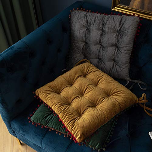 vctops Velvet Soft Square Chair Pad with Ties Cute Gradient Pom Pom Indoor Dining Chairs Cushion Yellow 16 x 16 - Image 3