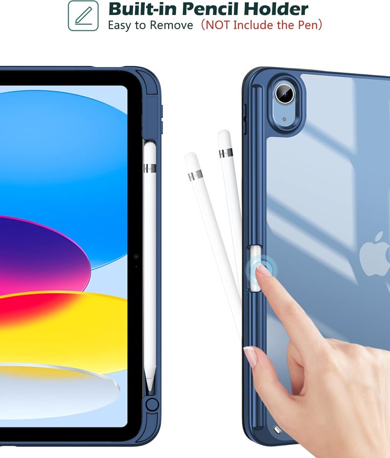 Procases For Ipad A16 11Th Generation 11 Inch 2025/10Th Generation 10.9 Inch 2022 Case With Pencil Holder, Hybrid Ipad 11 10 Case With Clear Back, Supports Auto Wake/Sleep -Navy - Image 3