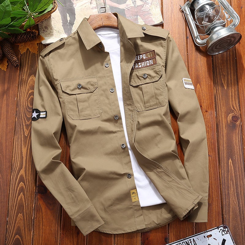autumn men's long sleeve shirt men's slim military wind cotton shirt trend men's - Image 1