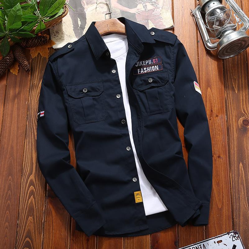 autumn men's long sleeve shirt men's slim military wind cotton shirt trend men's - Image 2