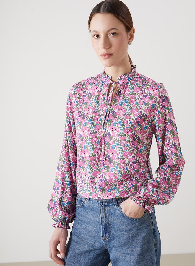 LC WAIKIKI Tie Neck Floral Long Sleeve Women's Blouse - Image 1