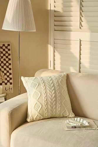DOKOT Decorative Knit Throw Pillow Cover Chiristmas Farmhouse Sweater Square Warm Cushion Cover for Couch, Bed, Home Accent Decor (Cream, (18x18 inches(45x45cm)) - Image 2