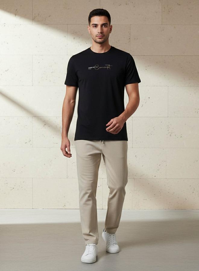 Iconic Men Slim Fit Round Neck Short Sleeve Slogan Print T-shirt - Image 2
