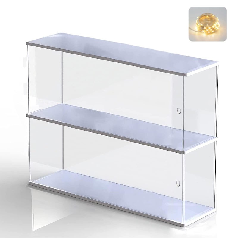 Elepure Clear Acrylic Display Shelf Case for Mini Funko Pop Wooden Display Stand for POP MART DoubleDeck Riser 2 Steps Storage Rack Decoration Action Figures Collectibles Toys 1555 W x 378 D x 108 H 