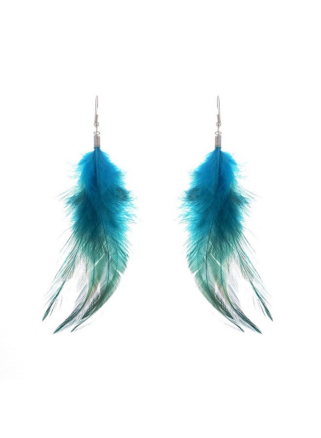 LUREME Bohemian Style Feathers With Small Feather Tassel Dangle Earrings For Women(02004736) (Blue) - Image 1