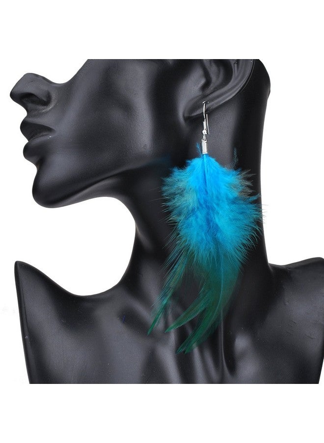 LUREME Bohemian Style Feathers With Small Feather Tassel Dangle Earrings For Women(02004736) (Blue) - Image 2