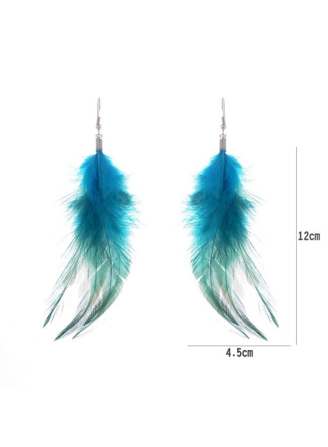 LUREME Bohemian Style Feathers With Small Feather Tassel Dangle Earrings For Women(02004736) (Blue) - Image 5