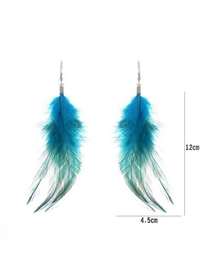 LUREME Bohemian Style Feathers With Small Feather Tassel Dangle Earrings For Women(02004736) (Blue) - Image 4