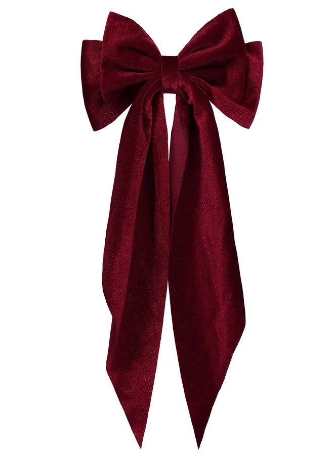 KCHIES Velvet Hair Bows Hair Ribbon Clips Wine Red Oversized Bowknot French Barrettes with Long Tail Vintage Hair Decoration Accessories for Women Girls Valentines Christmas Party - Image 1
