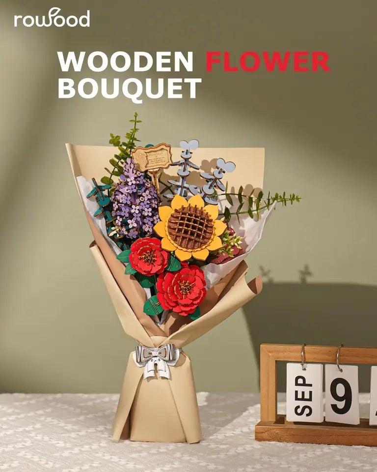 رولايف أحجية ثلاثية الأبعاد Rolife Wooden Flower Bouquet 3D Wooden Puzzle Wood Crafts Kits for Adults Home Decor, TW041 - Image 3