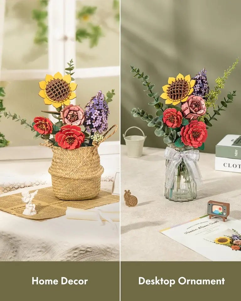 رولايف أحجية ثلاثية الأبعاد Rolife Wooden Flower Bouquet 3D Wooden Puzzle Wood Crafts Kits for Adults Home Decor, TW041 - Image 5