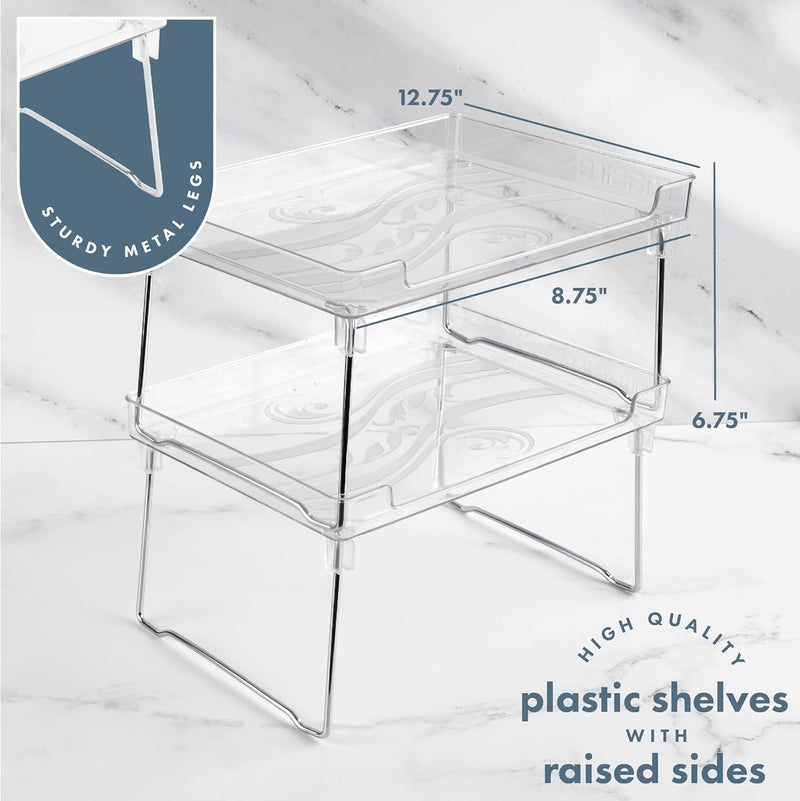 Masirs Clear Stackable Shelf Easily Organize Your Kitchen Counter and Cabinet Shelves While Creating Extra Storage Space with This Foldable Translucent Plastic Shelf 2Pack - Image 2
