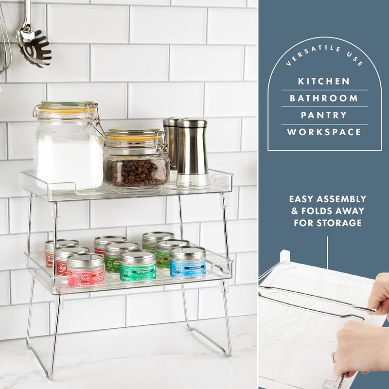 Masirs Clear Stackable Shelf Easily Organize Your Kitchen Counter and Cabinet Shelves While Creating Extra Storage Space with This Foldable Translucent Plastic Shelf 2Pack - Image 4