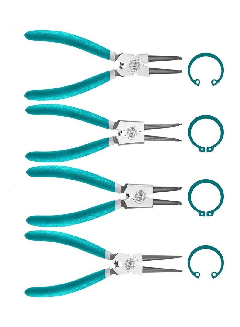 TOTAL 4 Pcs Circlip Pliers Set 180mm/7" Bend Head Straight Head Pliers Set 2pcs of 180°/2pcs of 90° Pliers - Image 3