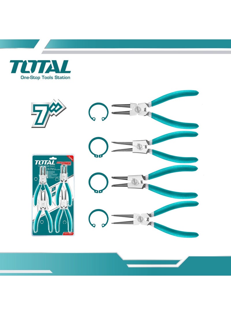 TOTAL 4 Pcs Circlip Pliers Set 180mm/7" Bend Head Straight Head Pliers Set 2pcs of 180°/2pcs of 90° Pliers - Image 1