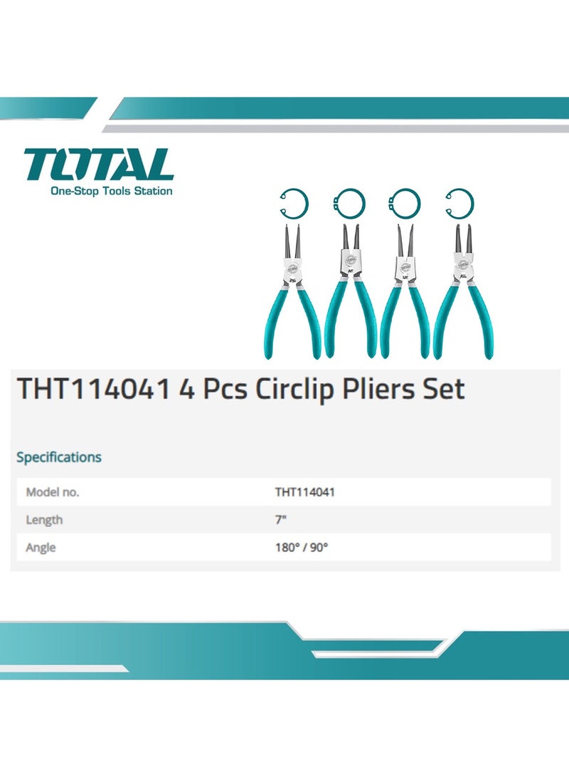 TOTAL 4 Pcs Circlip Pliers Set 180mm/7" Bend Head Straight Head Pliers Set 2pcs of 180°/2pcs of 90° Pliers - Image 2