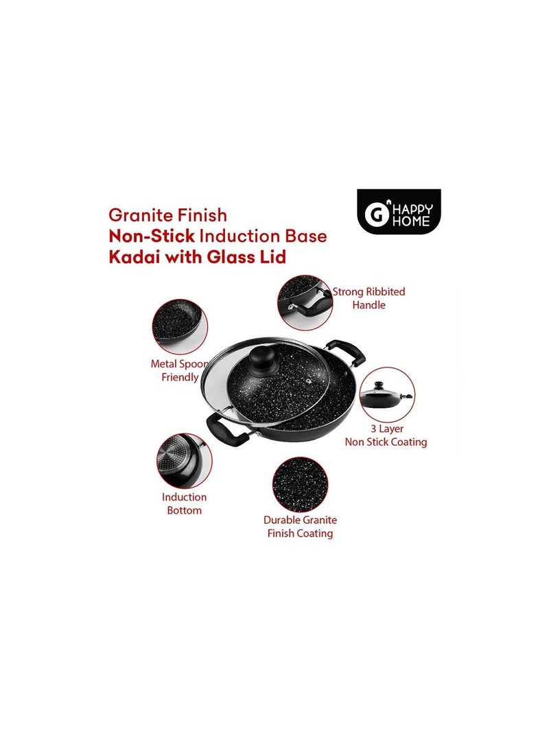 Happy Home G Happy Home Kadhai 24cm Non Stick with lid with Induction base - Image 3