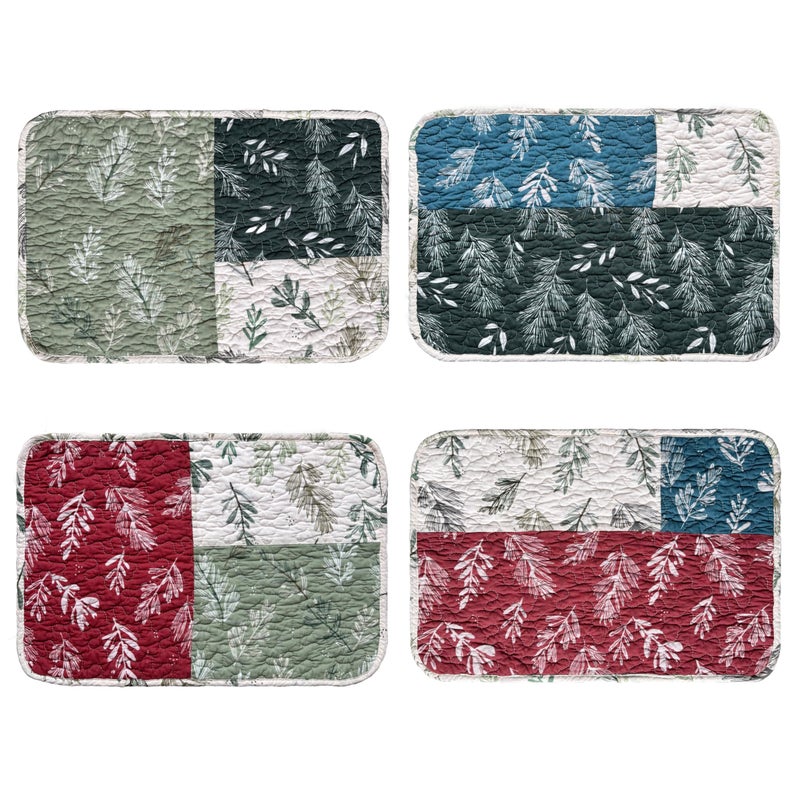 ART Pinecone Patchwork Floral Placemats Set of 4 - Handmade Cotton Table Mats, 13x19 Inches, Vintage Botanical Design for Farmhouse, Rustic Dining Table Decor (4, Patchwork Floral Original) - Image 1