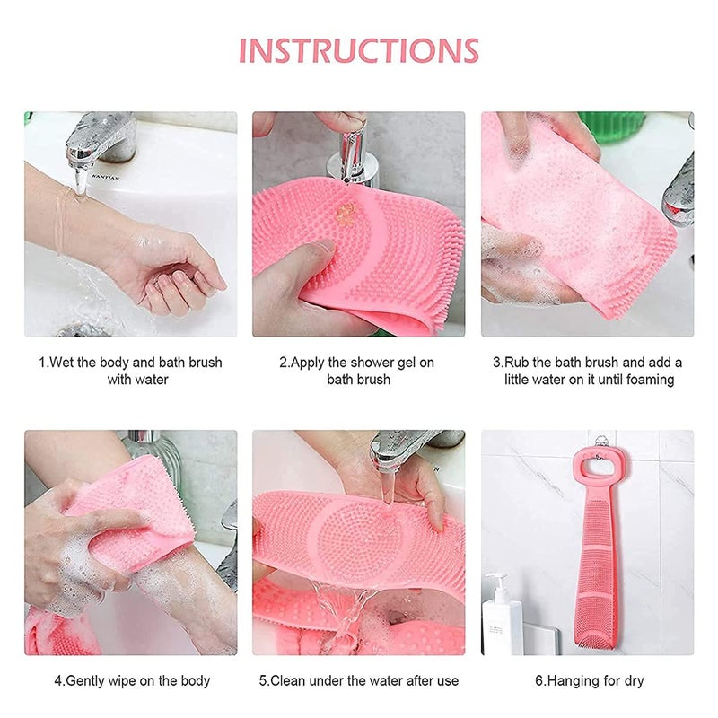 Avenn Avenn Silicone Body Back Scrubber Double Side Bathing Brush for Skin Deep Cleaning Massage Dead Skin Removal Exfoliating Belt for Shower Easy to Clean Lathers Well for Men Women Multicolor 2 - Image 4